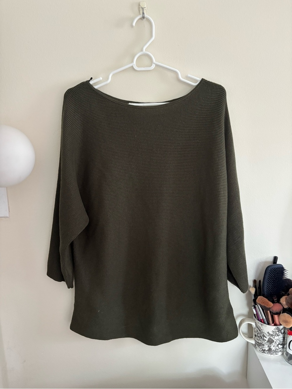 H&M Olive Green Off-the-Shoulder Ribbed Sweater